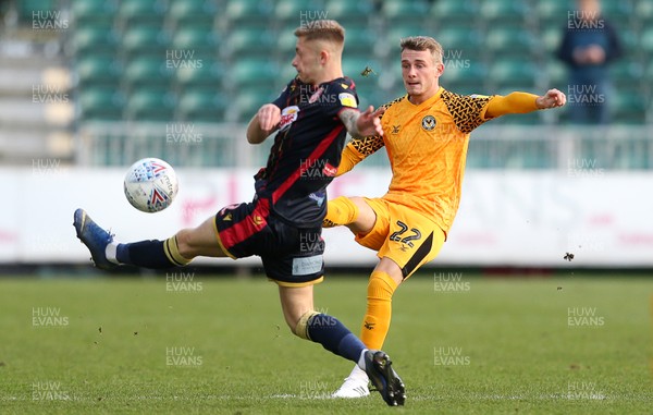 141219 - Newport County v Stevenage - SkyBet League Two - Taylor Maloney of Newport County is challenged by Charlie Lakin of Stevenage