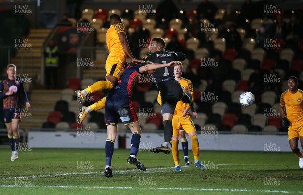 141219 - Newport County v Stevenage - SkyBet League Two - Jamille Matt of Newport County headers the ball to score a goal in injury time