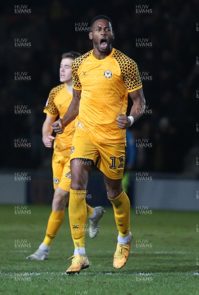 141219 - Newport County v Stevenage - SkyBet League Two - Jamille Matt of Newport County celebrates scoring a goal in injury time