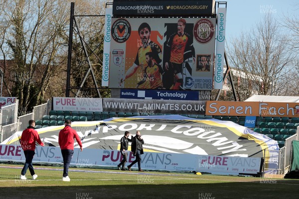 270221 - Newport County v Stevenage - Sky Bet League 2 - Pitchside banners at Rodney Parade 