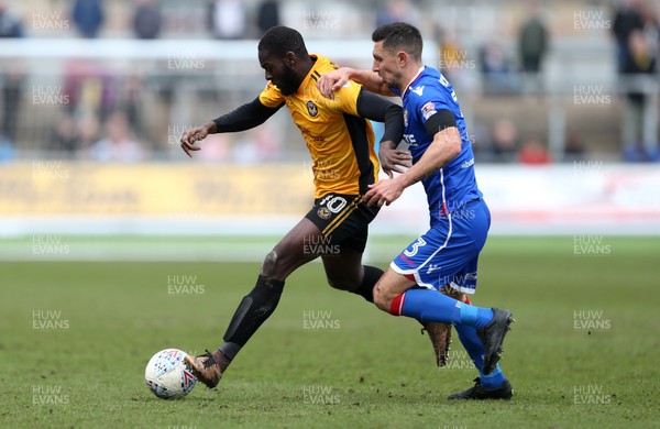070418 - Newport County v Stevenage FC - SkyBet League Two - Frank Nouble of Newport County is challenged by Joe Martin of Stevenage