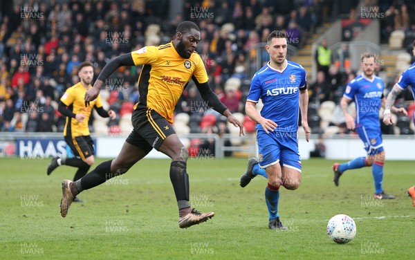 070418 - Newport County v Stevenage FC - SkyBet League Two - Frank Nouble of Newport County races for the ball