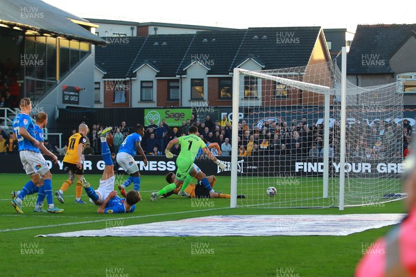 121122 - Newport County v Stockport County - Sky Bet League 2 - Aaron Lewis of Newport scores the opening goal
