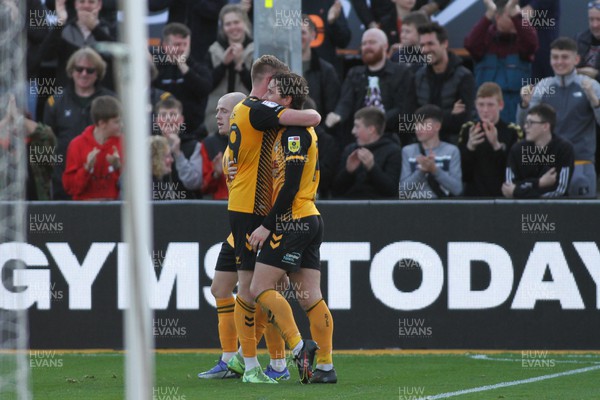 121122 - Newport County v Stockport County - Sky Bet League 2 - Aaron Lewis (R) of Newport celebrates his goal
