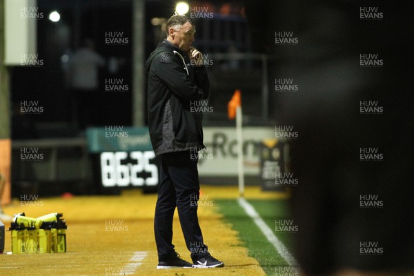 121122 - Newport County v Stockport County - Sky Bet League 2 - Manager of Newport County Graham Coughlan can only look on