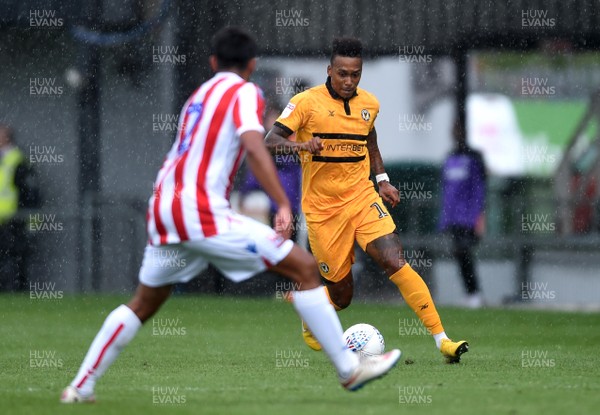 280718 - Newport County v Stoke City Under 23s - Preseason Friendly - Keanu Marsh-Brown of Newport County looks for a way through