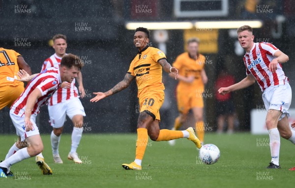 280718 - Newport County v Stoke City Under 23s - Preseason Friendly - Keanu Marsh-Brown of Newport County looks for a way through