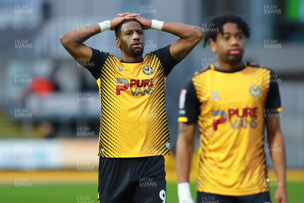 250223 - Newport County v Sutton United - Sky Bet League 2 - Omar Bogle of Newport County is dejected at he end of the game