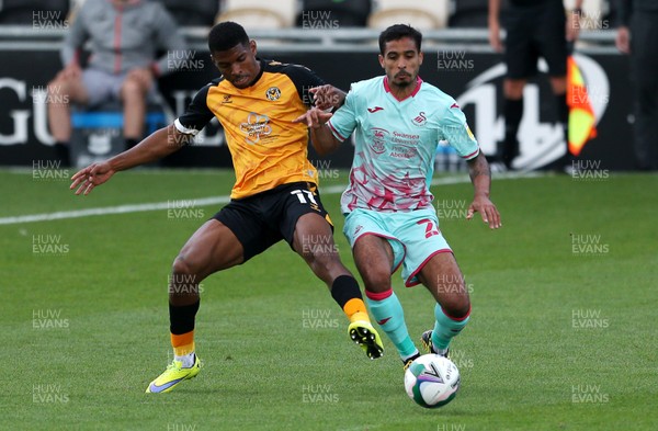 050920 - Newport County v Swansea City - Carabao Cup - Tristan Abrahams of Newport County is challenged by Kyle Naughton of Swansea City