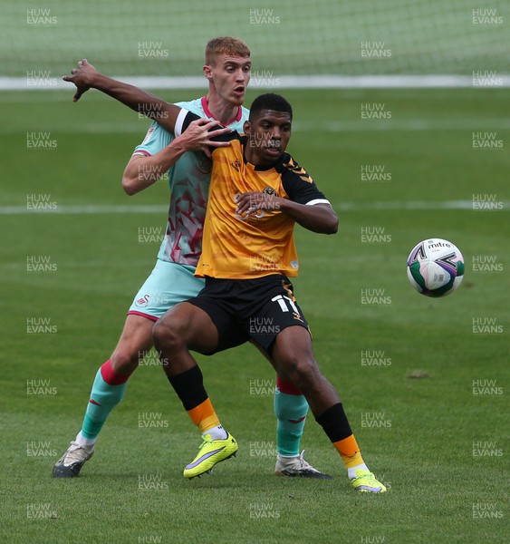 050920 - Newport County v Swansea City - Carabao Cup - Tristan Abrahams of Newport County is challenged by Jay Fulton of Swansea City