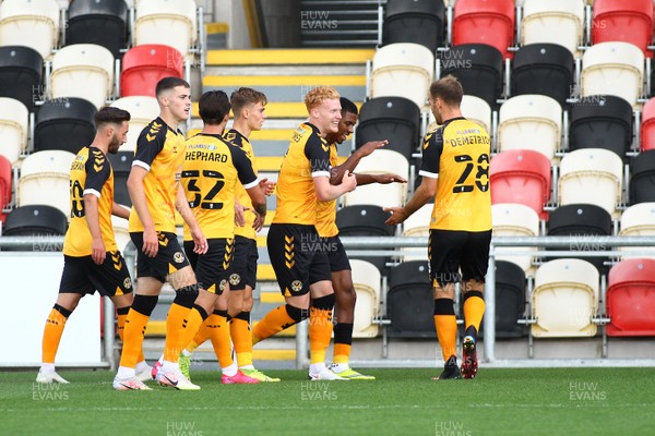 050920 - Newport County vs Swansea City - EFL Carabao Cup - Round 1 -  Tristan Abrahams of Newport County(2nd R) celebrates his goal