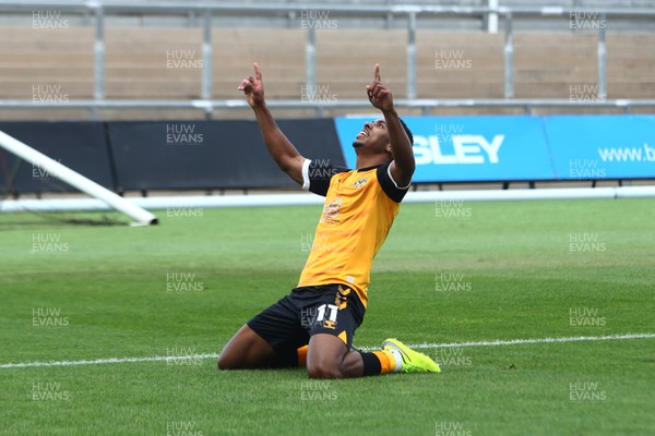 050920 - Newport County vs Swansea City - EFL Carabao Cup - Round 1 -  Tristan Abrahams of Newport County celebrates his second goal 