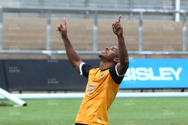 050920 - Newport County vs Swansea City - EFL Carabao Cup - Round 1 -  Tristan Abrahams of Newport County celebrates his second goal 