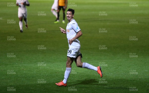 101017 - Newport County v Swansea City U23s - Checkatrade Trophy - Courtney Baker-Richardson of Swansea City celebrates after Jay Foulston of Newport County scores an own goal