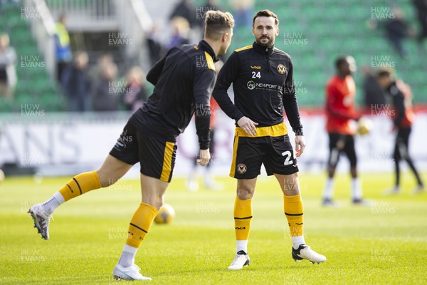 030224 - Newport County v Swindon Town - Sky Bet League 2 - Aaron Wildig of Newport County during the warm up