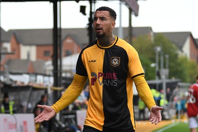 041025 - Newport County v Swindon Town - Sky Bet League 2 - Courtney Baker-Richardson of Newport County appeals