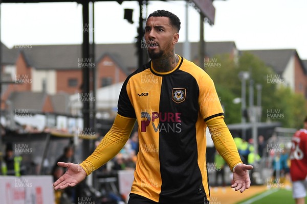 041025 - Newport County v Swindon Town - Sky Bet League 2 - Courtney Baker-Richardson of Newport County appeals