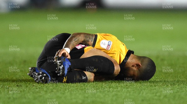 090419 - Newport County v Swindon Town - SkyBet League 2 - Joss Labadie of Newport County goes down with an injury