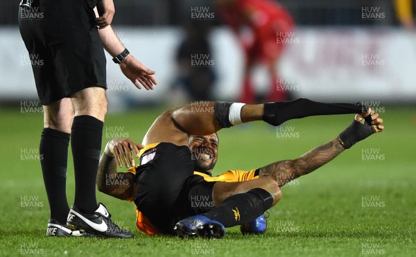 090419 - Newport County v Swindon Town - SkyBet League 2 - Joss Labadie of Newport County goes down with an injury