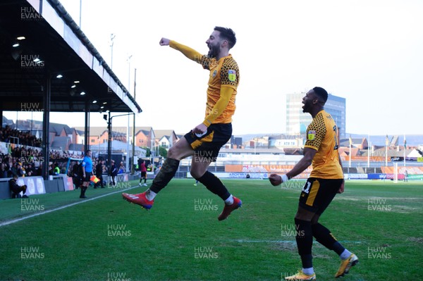 180120 - Newport County v Swindon Town - Sky Bet League 2 - Josh Sheehan of Newport County and Jamille Matt of Newport County celebrate after scoring the opening goal