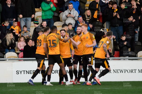 180120 - Newport County v Swindon Town - Sky Bet League 2 - Newport County players celebrate their second goal