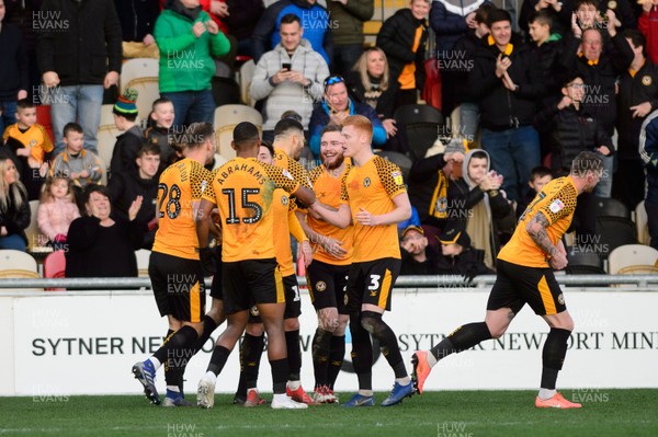 180120 - Newport County v Swindon Town - Sky Bet League 2 - Newport County players celebrate their second goal