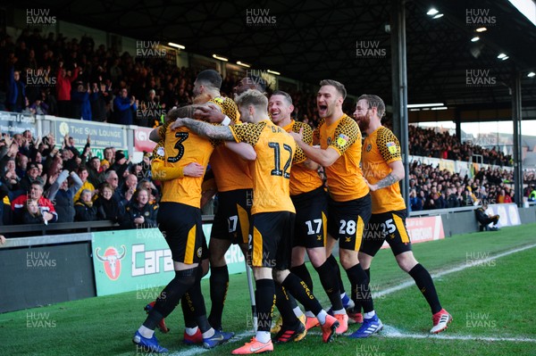 180120 - Newport County v Swindon Town - Sky Bet League 2 - Newport County players celebrate their first goal
