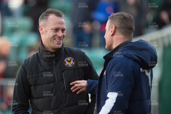 180120 - Newport County v Swindon Town - Sky Bet League 2 - Richie Wellens Swindon Town manager and Mike Flynn manager of Newport County 