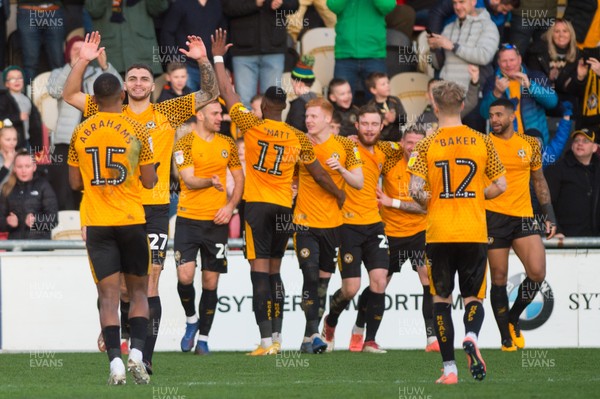 180120 - Newport County v Swindon Town - Sky Bet League 2 - Newport County players celebrate their second goal 