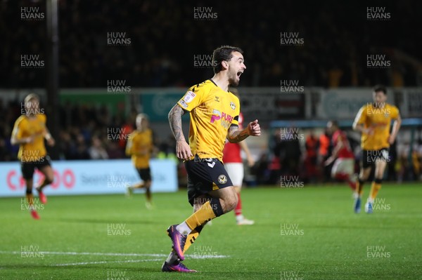 201121 - Newport County v Swindon Town - Sky Bet League 2 - Dom Telford of Newport County celebrates his goal 