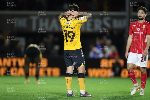 201121 - Newport County v Swindon Town - Sky Bet League 2 - Dom Telford of Newport County is dejected at the final whistle 