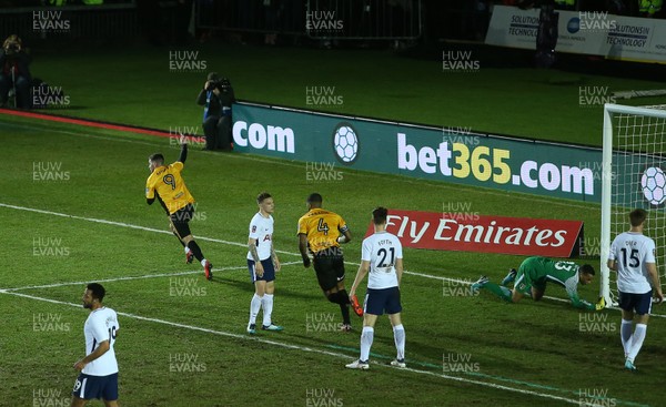 270118 - Newport County v Tottenham Hotspur - FA Cup - Padraig Amond of Newport County celebrates scoring a goal