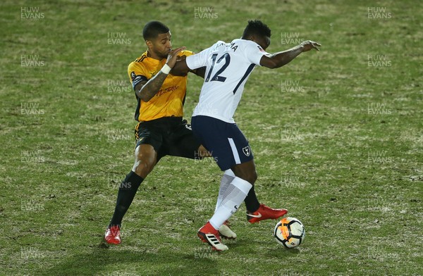 270118 - Newport County v Tottenham Hotspur - FA Cup - Victor Wanyama of Tottenham Hotspur is tackled by Joss Labadie of Newport County