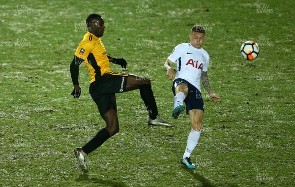 270118 - Newport County v Tottenham Hotspur - FA Cup - Frank Nouble of Newport County is challenged by Kieran Trippier of Tottenham Hotspur