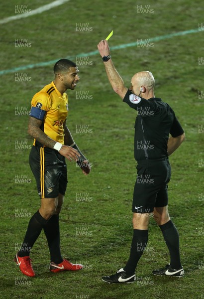 270118 - Newport County v Tottenham Hotspur - FA Cup - Joss Labadie of Newport County is given a yellow card