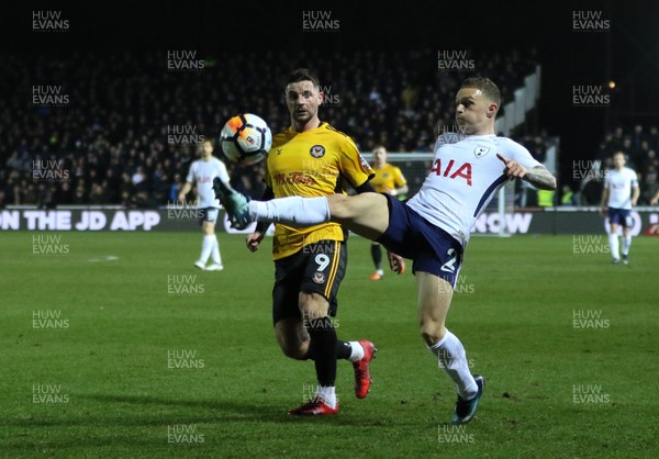 270118 - Newport County  v Tottenham Hotspur, Emirates FA Cup Fourth Round - Kieran Trippier of Tottenham Hotspur is challenged by Padraig Amond of Newport County