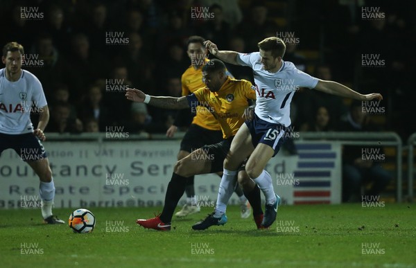 270118 - Newport County  v Tottenham Hotspur, Emirates FA Cup Fourth Round -Joss Labadie of Newport County and Eric Dier of Tottenham Hotspur compete for the ball