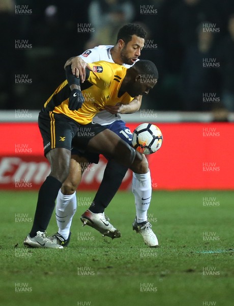 270118 - Newport County  v Tottenham Hotspur, Emirates FA Cup Fourth Round -Frank Nouble of Newport County and Mousa Dembele of Tottenham Hotspur compete for the ball