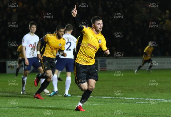 270118 - Newport County  v Tottenham Hotspur, Emirates FA Cup Fourth Round - Padraig Amond of Newport County celebrates after scoring goal