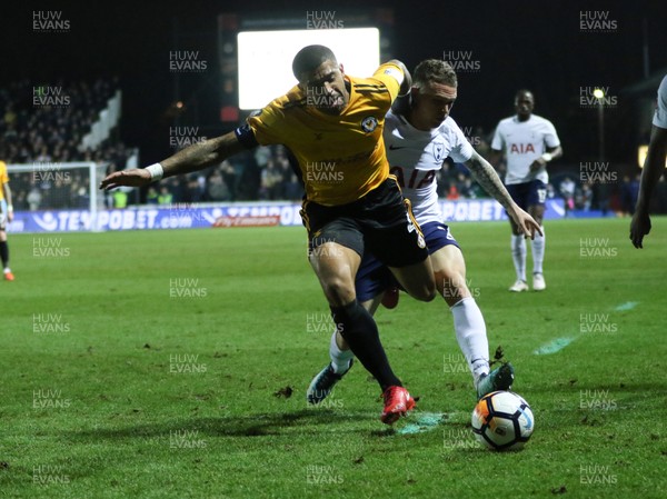 270118 - Newport County  v Tottenham Hotspur, Emirates FA Cup Fourth Round - Joss Labadie of Newport County is brought down by Kieran Trippier of Tottenham Hotspur