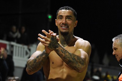 030326 - Newport County v Tranmere Rovers - Sky Bet League 2 - Courtney Baker-Richardson of Newport County celebrates the win at full time