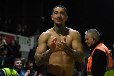 030326 - Newport County v Tranmere Rovers - Sky Bet League 2 - Courtney Baker-Richardson of Newport County celebrates the win at full time