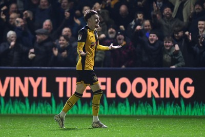030326 - Newport County v Tranmere Rovers - Sky Bet League 2 - Michael Spellman of Newport County celebrates scoring a goal