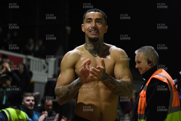 030326 - Newport County v Tranmere Rovers - Sky Bet League 2 - Courtney Baker-Richardson of Newport County celebrates the win at full time