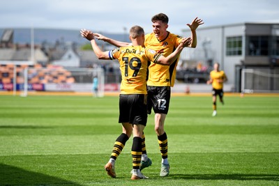 030525 - Newport County v Tranmere Rovers - Sky Bet League 2 - Shane McLoughlin of Newport County celebrates scoring the first goal of the game with Joe Thomas of Newport County