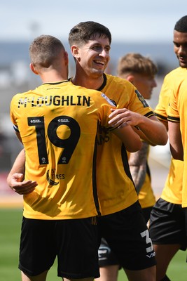 030525 - Newport County v Tranmere Rovers - Sky Bet League 2 - Shane McLoughlin of Newport County celebrates scoring the first goal of the game with Anthony Glennon of Newport County