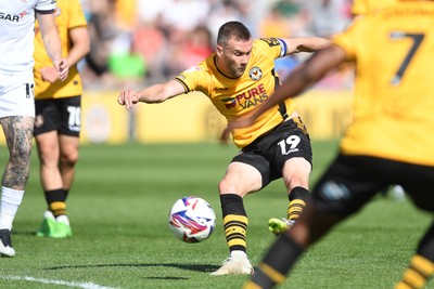 030525 - Newport County v Tranmere Rovers - Sky Bet League 2 - Shane McLoughlin of Newport County has a shot on goal