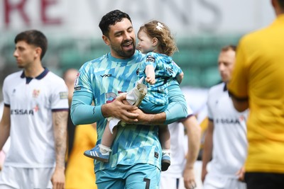 030525 - Newport County v Tranmere Rovers - Sky Bet League 2 - Nick Townsend of Newport County walks out with family at the start boo the match