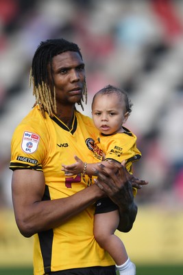 030525 - Newport County v Tranmere Rovers - Sky Bet League 2 - Kyle Hudlin of Newport County with family at full time