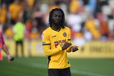 030525 - Newport County v Tranmere Rovers - Sky Bet League 2 - Cameron Antwi of Newport County applauding fans at full time